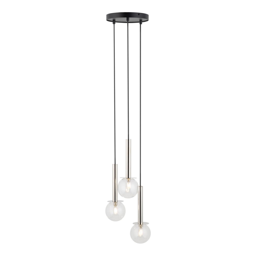 Ljuskrona med textilsladd DAISY 3xG9/12W/230V diameter 27 cm skinande krom/svart/genomskinlig