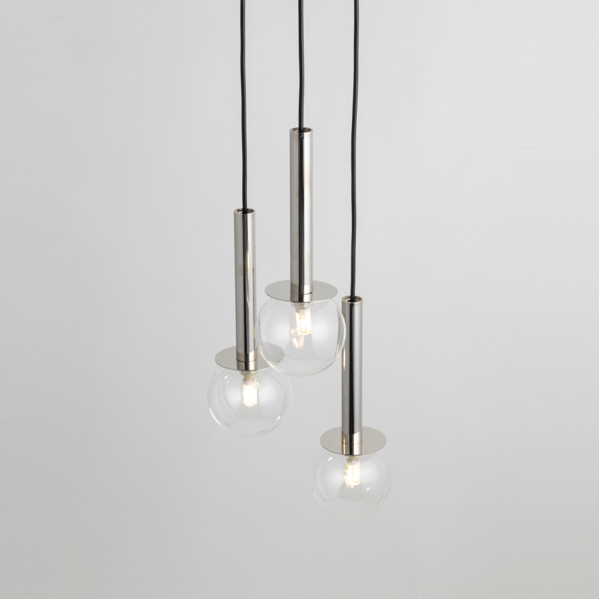 Ljuskrona med textilsladd DAISY 3xG9/12W/230V diameter 27 cm skinande krom/svart/genomskinlig