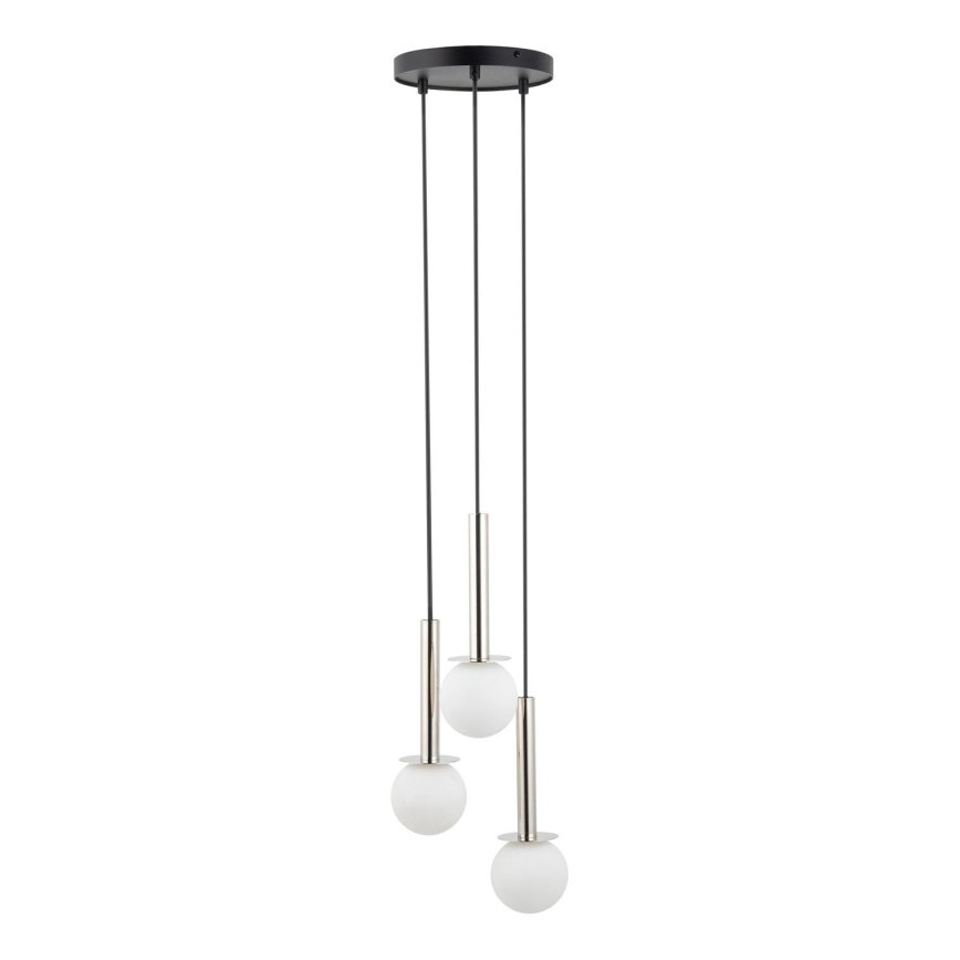 Ljuskrona med textilsladd DAISY 3xG9/12W/230V diameter 27 cm skinande krom/svart/vit