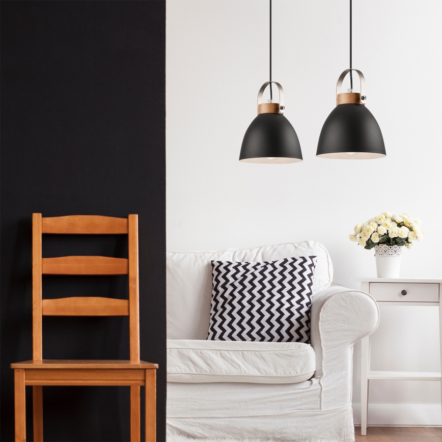 Ljuskrona med textilsladd DANIELLE 2xE27/60W/230V bok - FSC certifierade