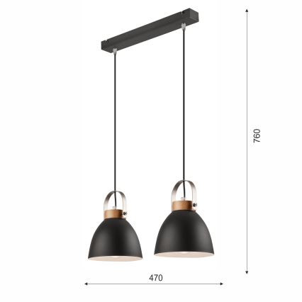 Ljuskrona med textilsladd DANIELLE 2xE27/60W/230V bok - FSC certifierade