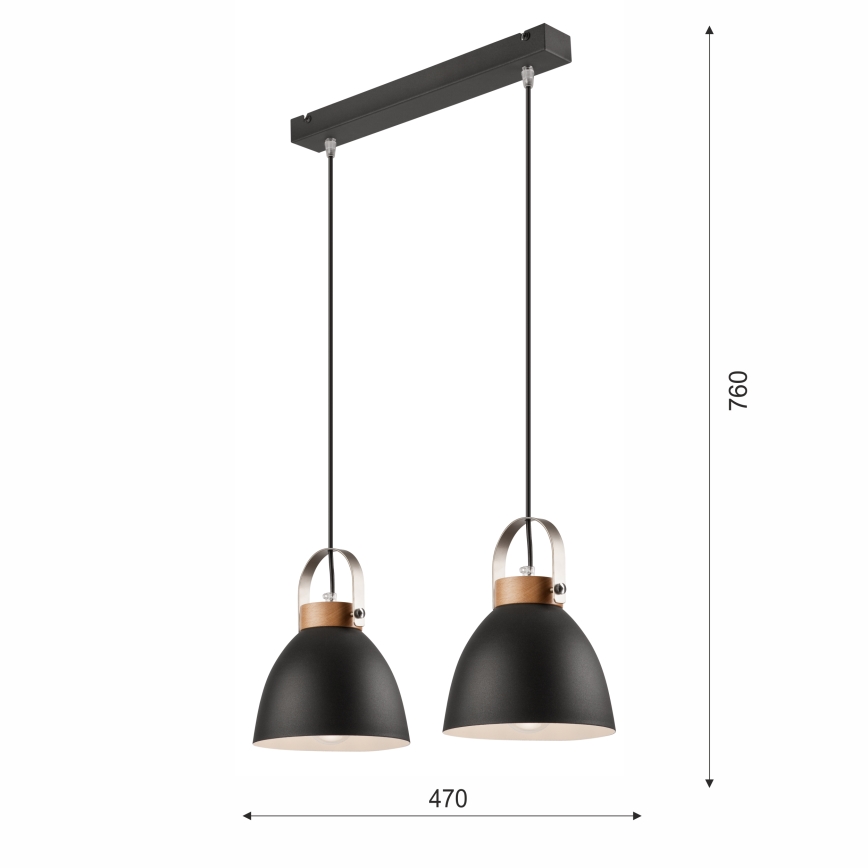 Ljuskrona med textilsladd DANIELLE 2xE27/60W/230V bok - FSC certifierade