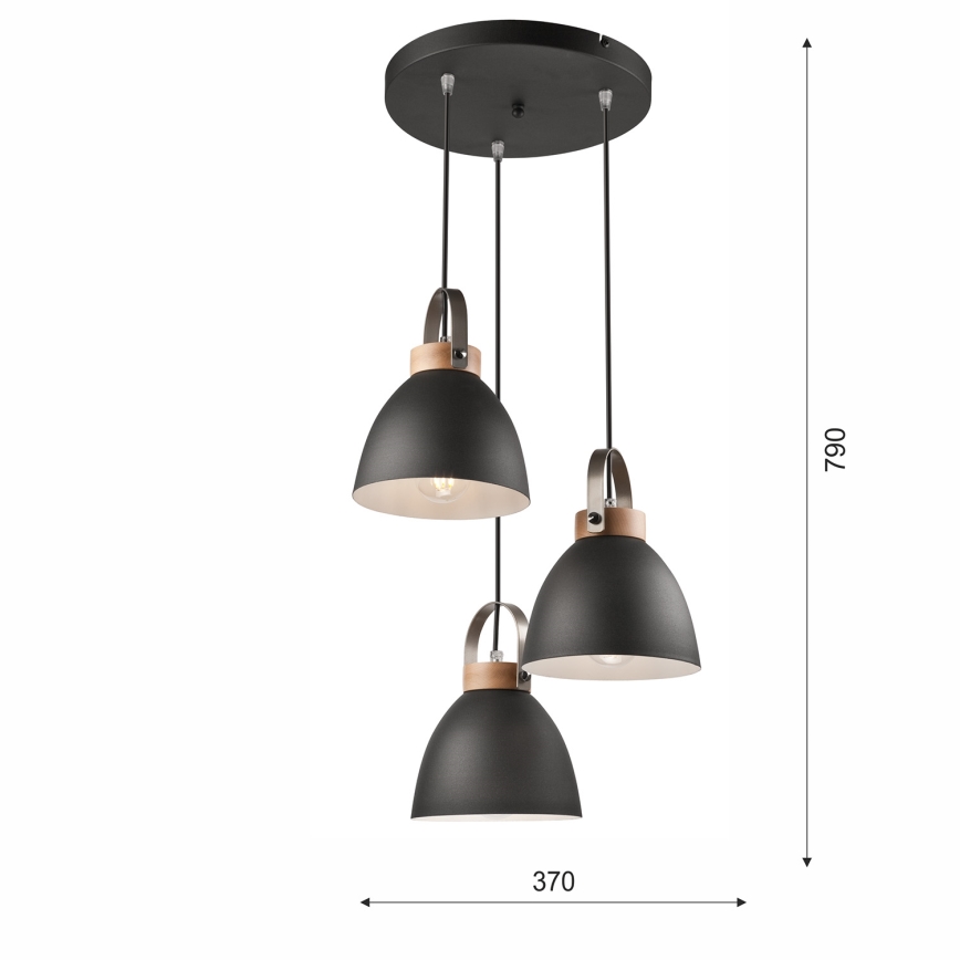 Ljuskrona med textilsladd DANIELLE 3xE27/60W/230V bok