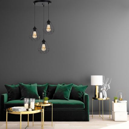 Ljuskrona med textilsladd DIAMENT 3xE27/60W/230V