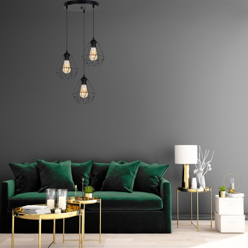 Ljuskrona med textilsladd DIAMENT 3xE27/60W/230V
