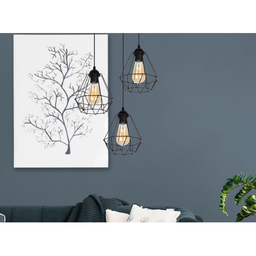 Ljuskrona med textilsladd DIAMENT 3xE27/60W/230V