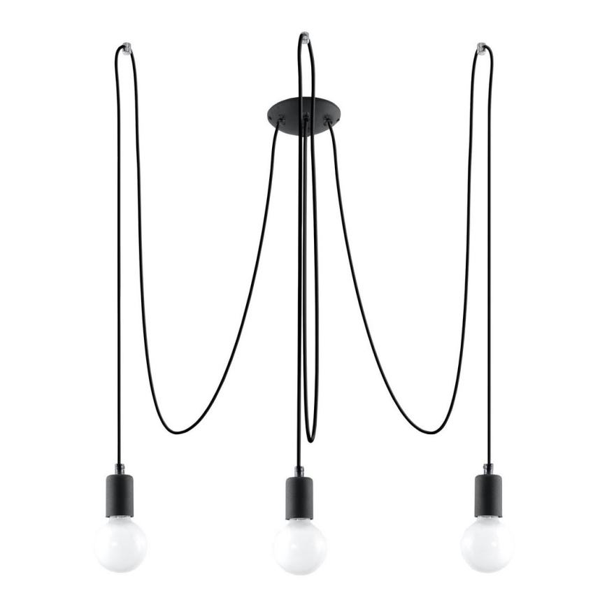 Ljuskrona med textilsladd EDISON 3 3xE27/60W/230V spindel svart