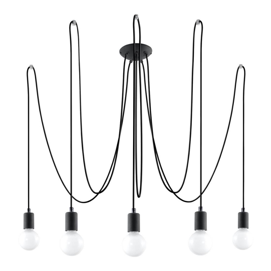 Ljuskrona med textilsladd EDISON 5 5xE27/60W/230V spindel svart