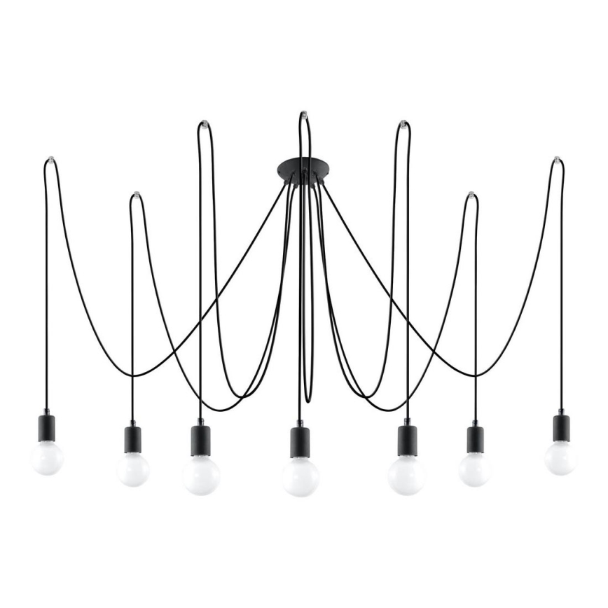 Ljuskrona med textilsladd EDISON 7 7xE27/60W/230V spindel svart