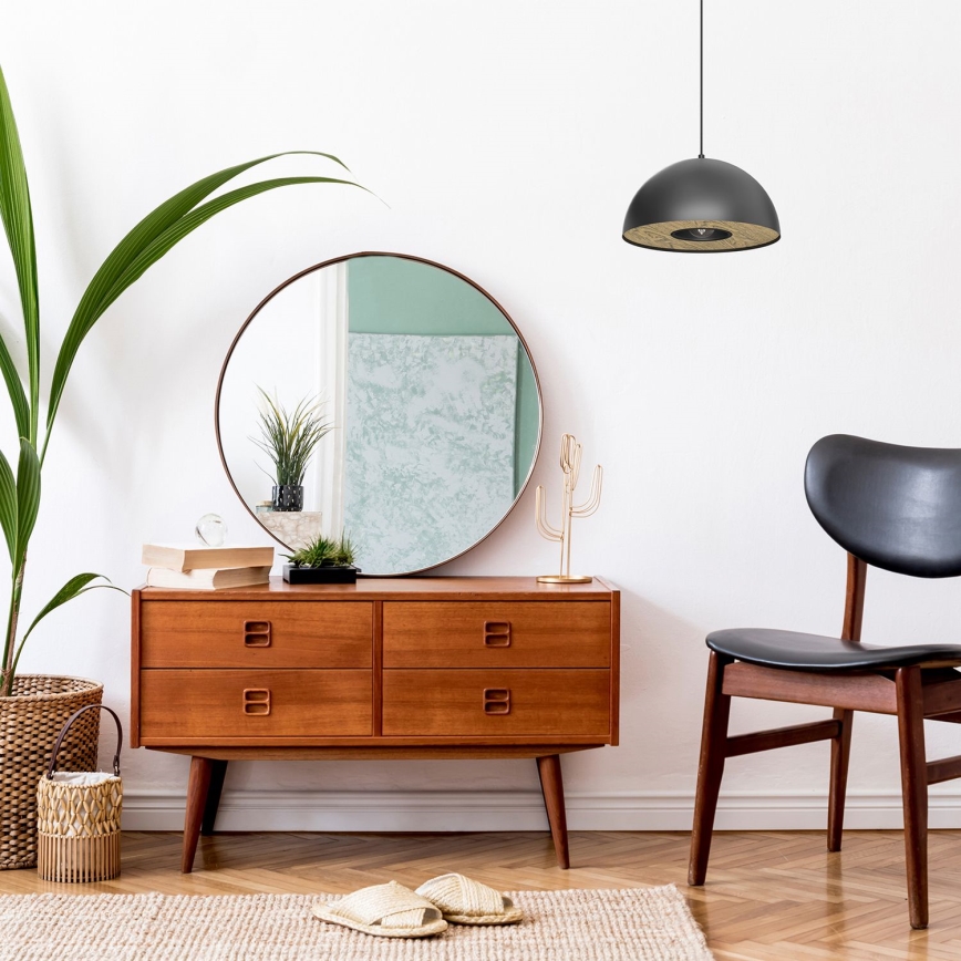 Ljuskrona med textilsladd ELGUND 1xE27/15W/230V diameter 35 cm svart