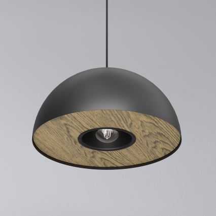 Ljuskrona med textilsladd ELGUND 1xE27/15W/230V diameter 35 cm svart