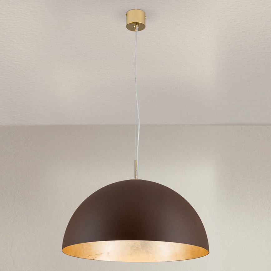 Ljuskrona med textilsladd ELIANO 1xE27/60W/230V diameter 50 cm brun/guld