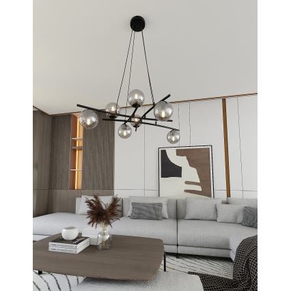 Ljuskrona med textilsladd ESSA 8xE14/10W/230V svart/rökig