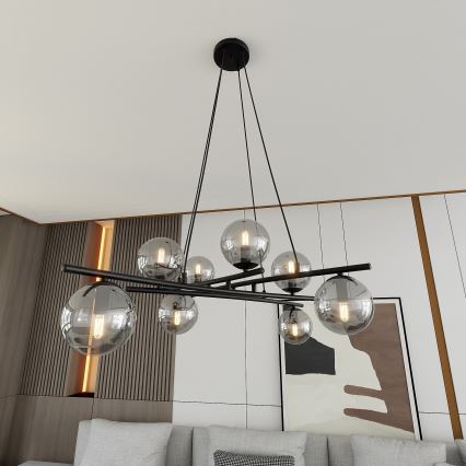 Ljuskrona med textilsladd ESSA 8xE14/10W/230V svart/rökig