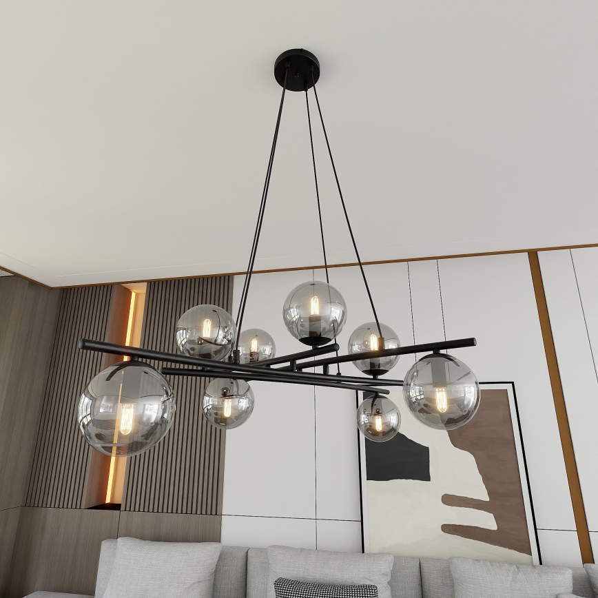 Ljuskrona med textilsladd ESSA 8xE14/10W/230V svart/rökig