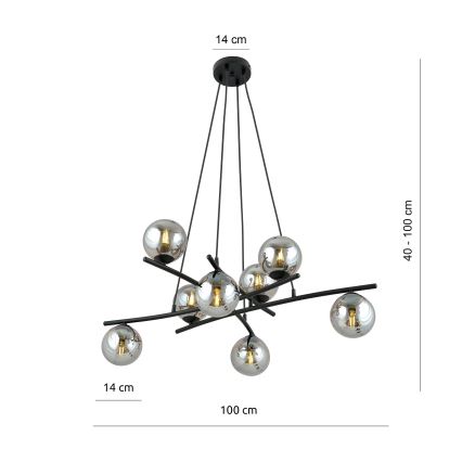Ljuskrona med textilsladd ESSA 8xE14/10W/230V svart/rökig