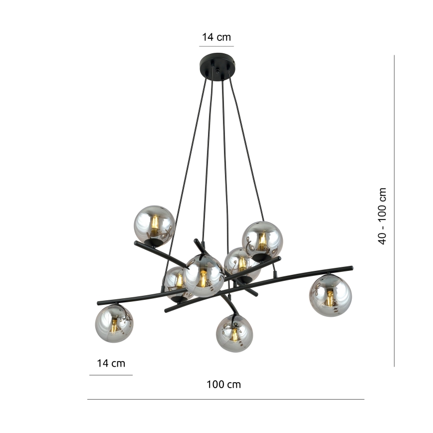 Ljuskrona med textilsladd ESSA 8xE14/10W/230V svart/rökig