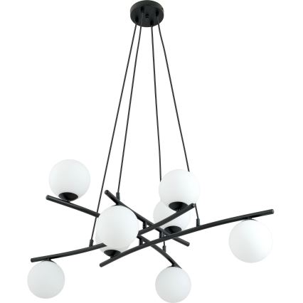Ljuskrona med textilsladd ESSA 8xE14/10W/230V svart/vit