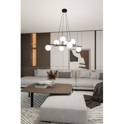 Ljuskrona med textilsladd ESSA 8xE14/10W/230V svart/vit