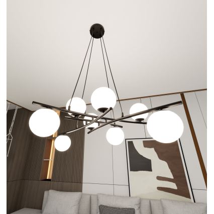 Ljuskrona med textilsladd ESSA 8xE14/10W/230V svart/vit