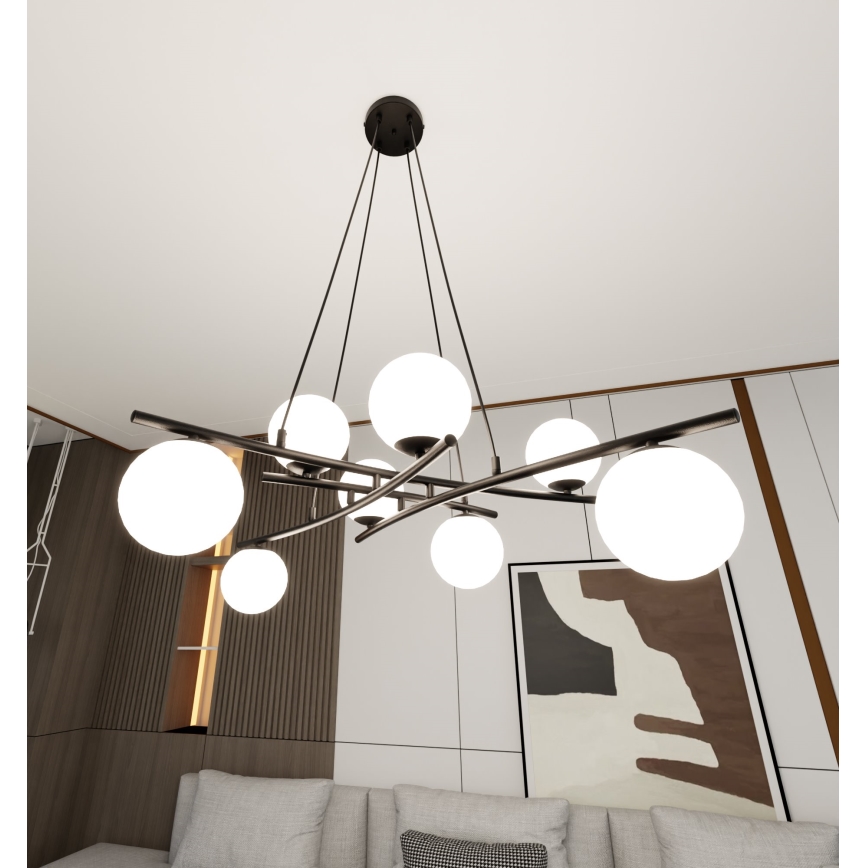 Ljuskrona med textilsladd ESSA 8xE14/10W/230V svart/vit