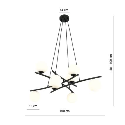 Ljuskrona med textilsladd ESSA 8xE14/10W/230V svart/vit