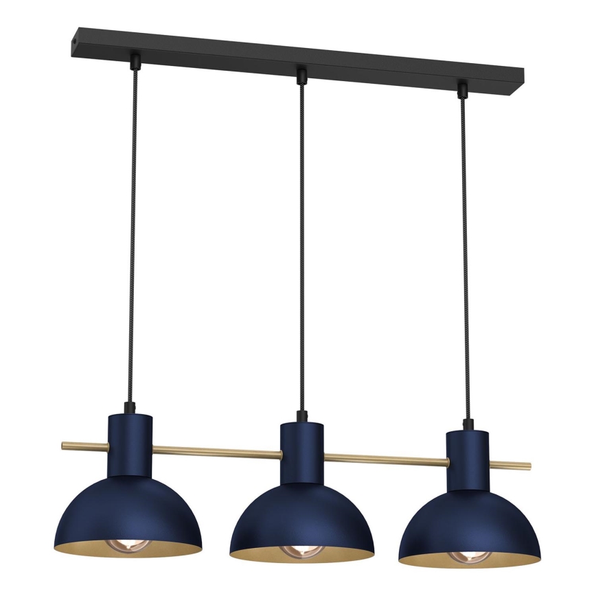 Ljuskrona med textilsladd ESTATE MINI 3xE27/15W/230V blå