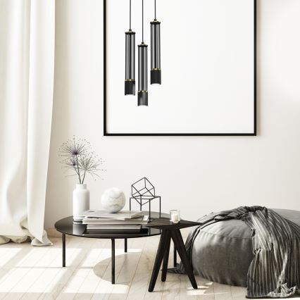 Ljuskrona med textilsladd ESTILO 3xGU10/40W/230V svart