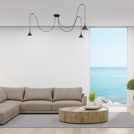 Ljuskrona med textilsladd ETNA 3xGX53/10W/230V spindel svart