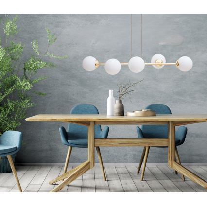 Ljuskrona med textilsladd FIRA 5xE27/60W/230V guld