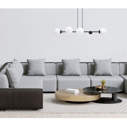 Ljuskrona med textilsladd FIRA 5xE27/60W/230V svart
