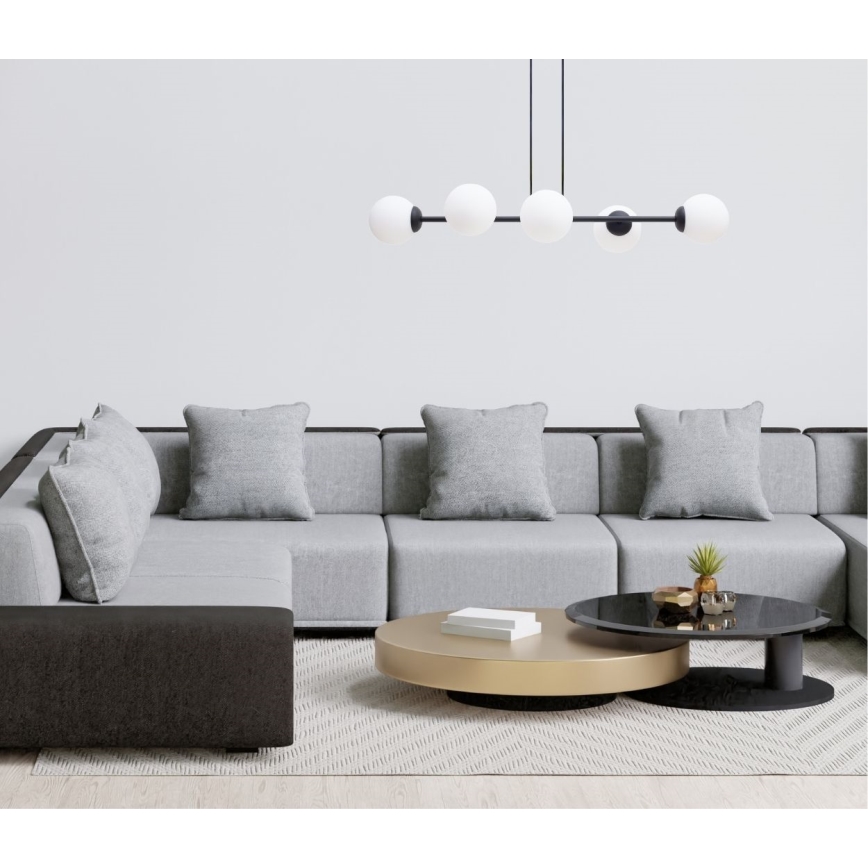 Ljuskrona med textilsladd FIRA 5xE27/60W/230V svart