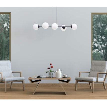 Ljuskrona med textilsladd FIRA 5xE27/60W/230V svart