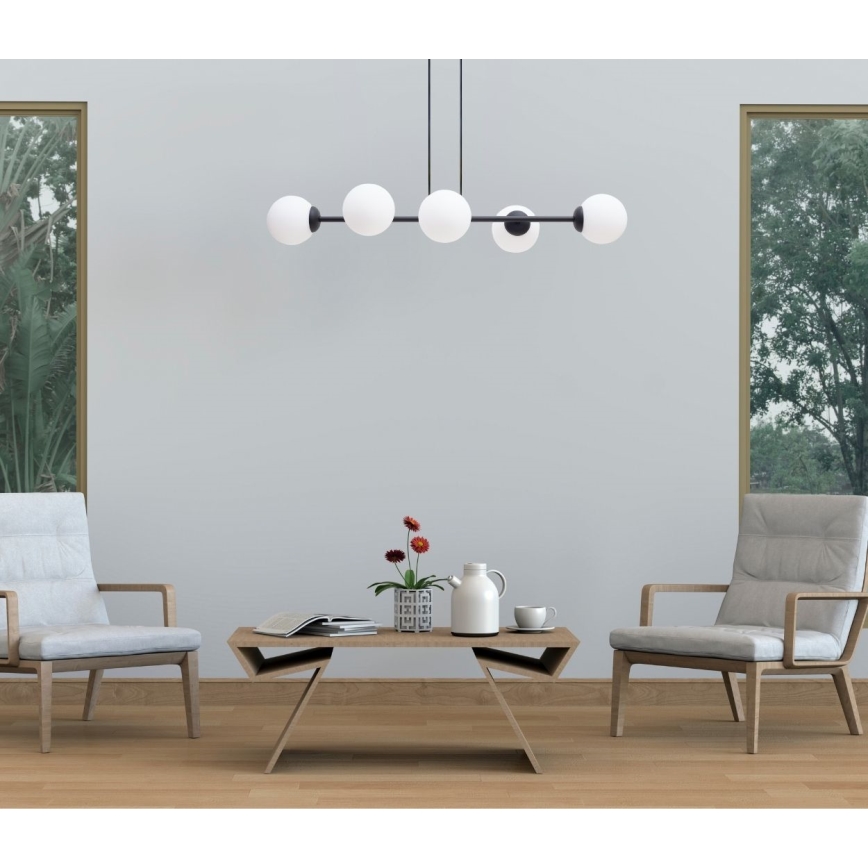 Ljuskrona med textilsladd FIRA 5xE27/60W/230V svart