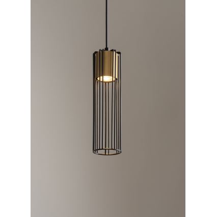 Ljuskrona med textilsladd FOBIA 1xGU10/25W/230V svart/guld