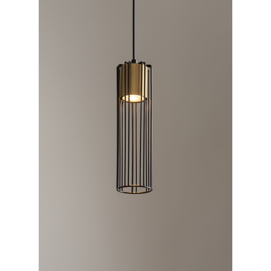 Ljuskrona med textilsladd FOBIA 1xGU10/25W/230V svart/guld