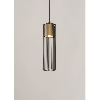 Ljuskrona med textilsladd FOBIA 1xGU10/25W/230V svart/guld