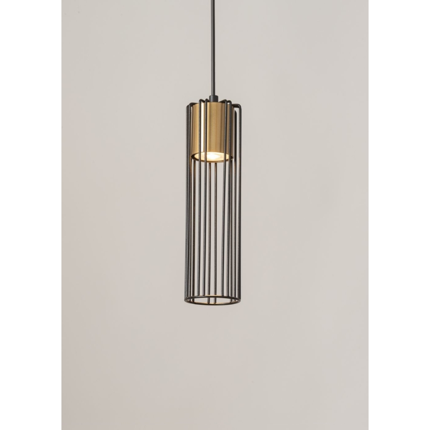 Ljuskrona med textilsladd FOBIA 1xGU10/25W/230V svart/guld