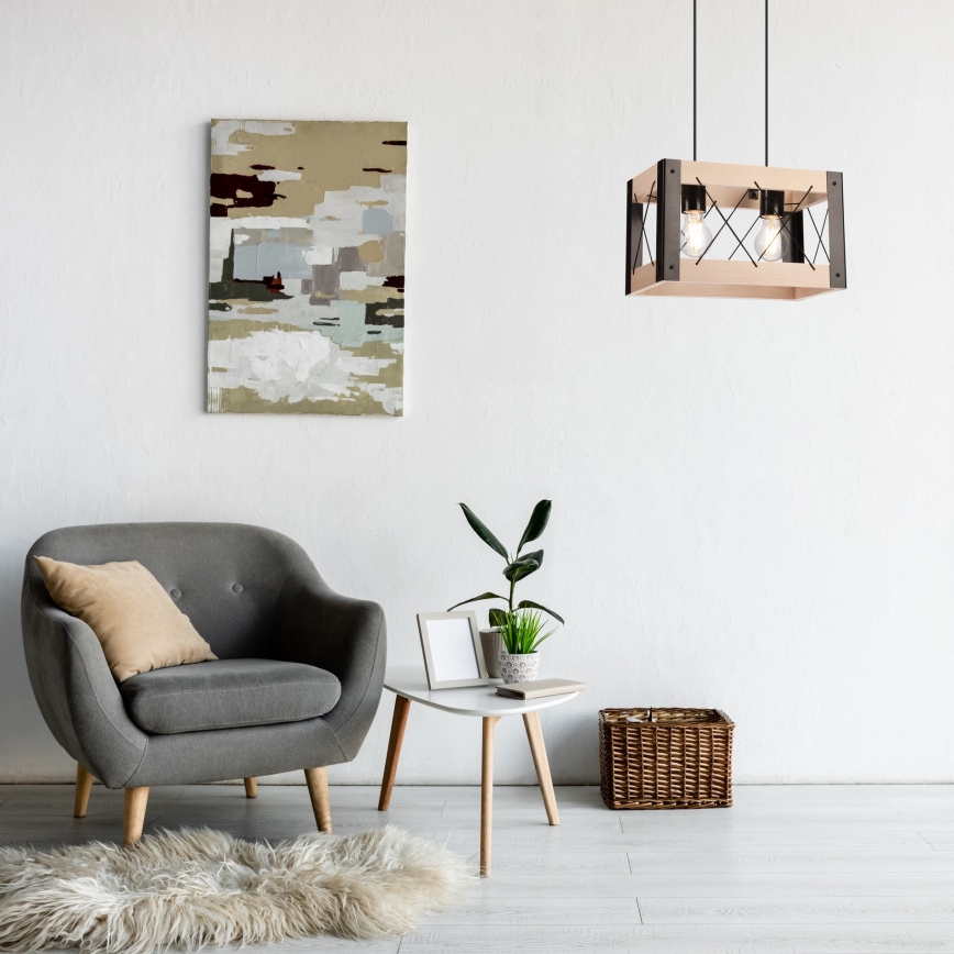 Ljuskrona med textilsladd FRIDA 2xE27/60W/230V svart/beige bok