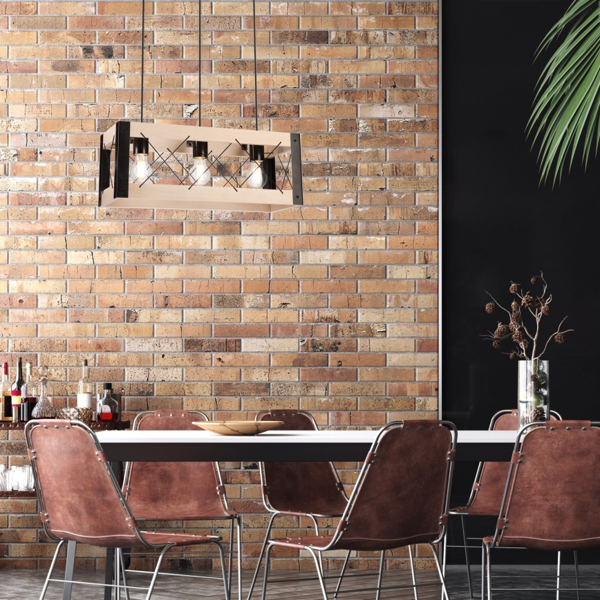 Ljuskrona med textilsladd FRIDA 3xE27/60W/230V svart/beige bok