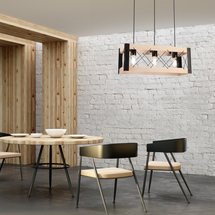 Ljuskrona med textilsladd FRIDA 3xE27/60W/230V svart/beige bok