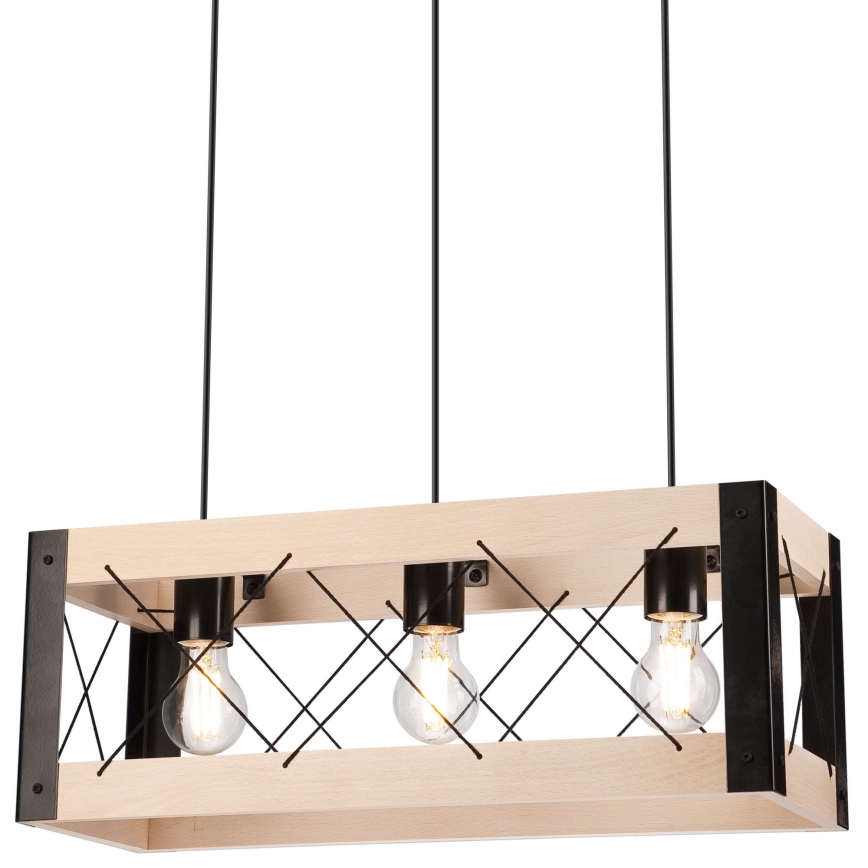 Ljuskrona med textilsladd FRIDA 3xE27/60W/230V svart/beige bok