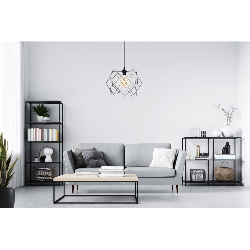 Ljuskrona med textilsladd GALL 1xE27/60W/230V svart