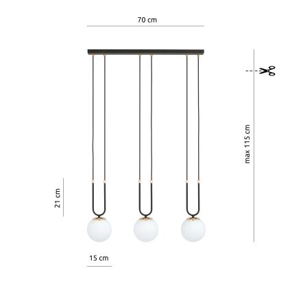 Ljuskrona med textilsladd GLAM 3xE14/10W/230V svart