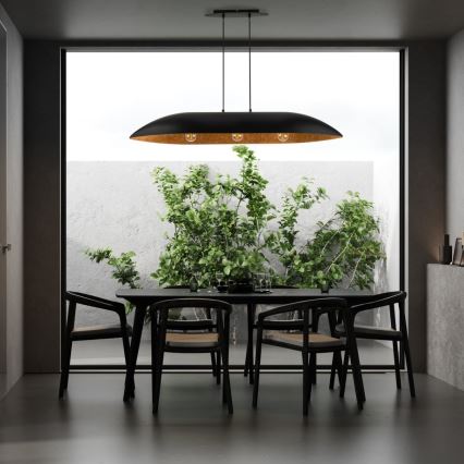 Ljuskrona med textilsladd GONDOLA 3xE27/60W/230V svart/koppar