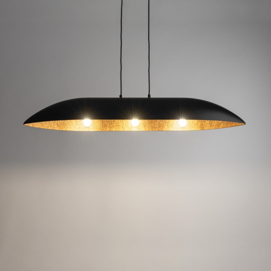 Ljuskrona med textilsladd GONDOLA 3xE27/60W/230V svart/koppar