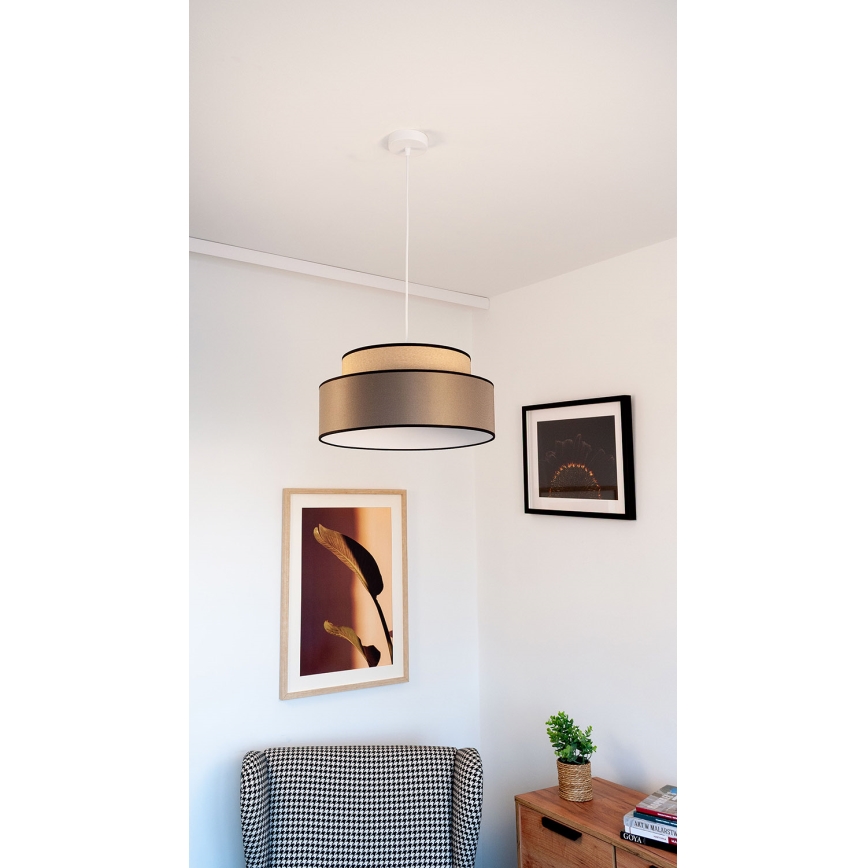 Ljuskrona med textilsladd GRACE 1xE27/60W/230V beige/brun
