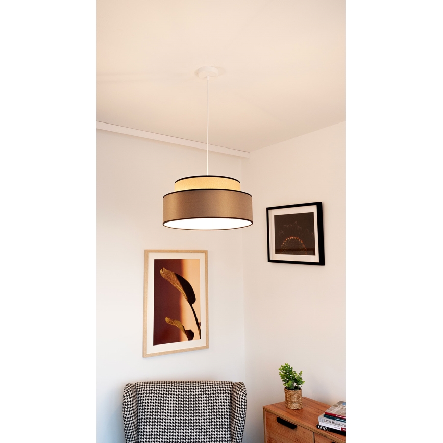 Ljuskrona med textilsladd GRACE 1xE27/60W/230V beige/brun