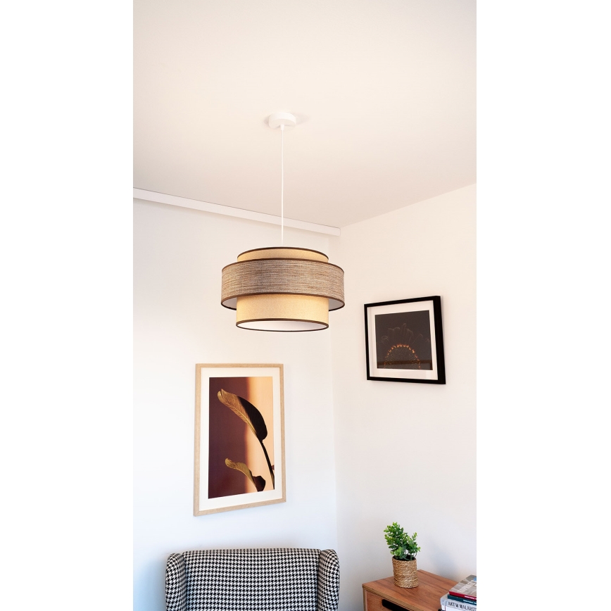 Ljuskrona med textilsladd GRACE 1xE27/60W/230V beige/brun