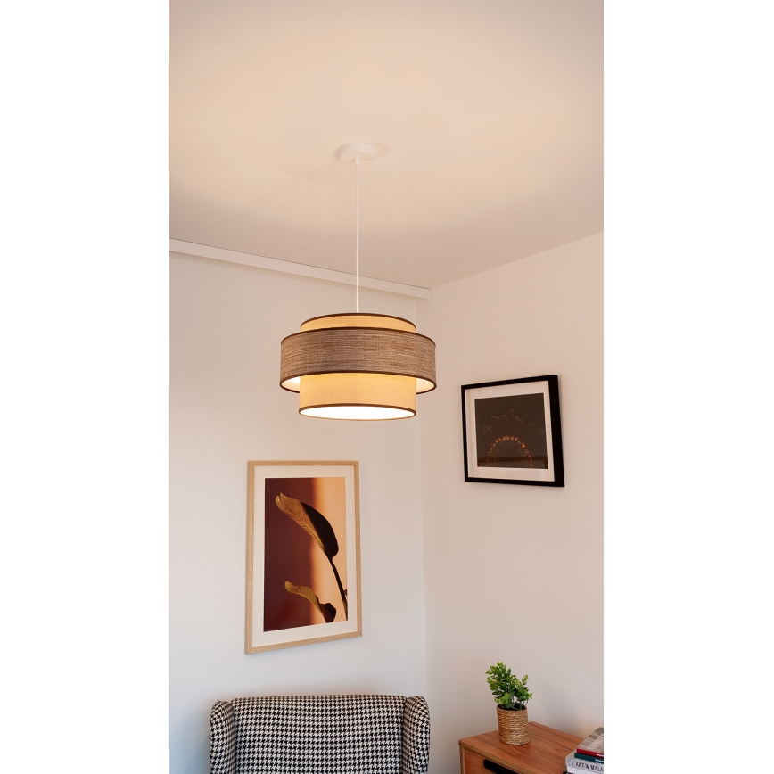 Ljuskrona med textilsladd GRACE 1xE27/60W/230V beige/brun